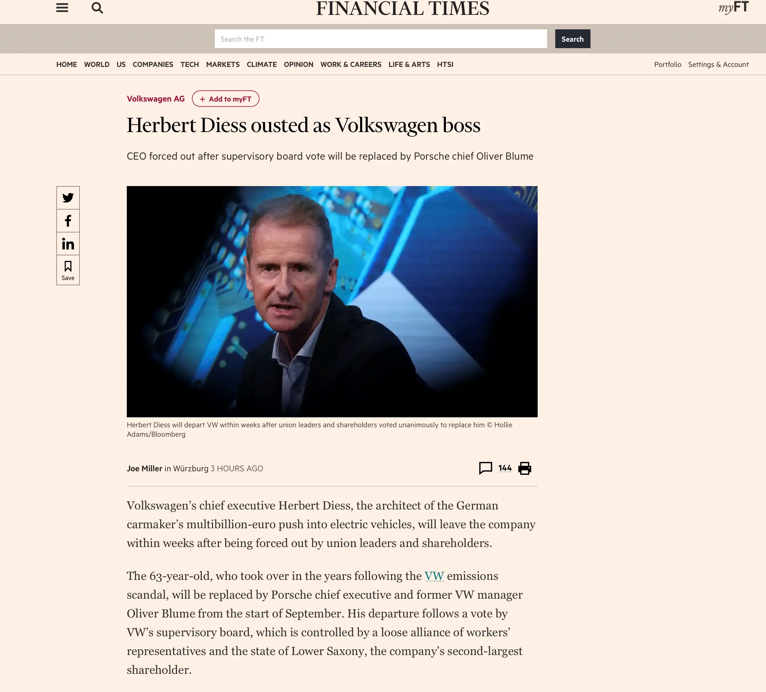 Electric Macan EV Herbert Diess ousted as Volkswagen boss Screenshot 2022-07-22 at 21.53.41