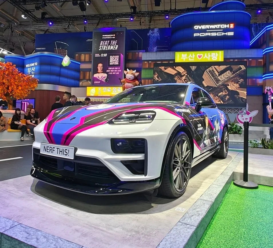 Electric Macan EV Wrapped Macan Electric EV for Overwatch 2 Promotion at Gamescon 2024 wrapped macan ev graphics gamescon 2024