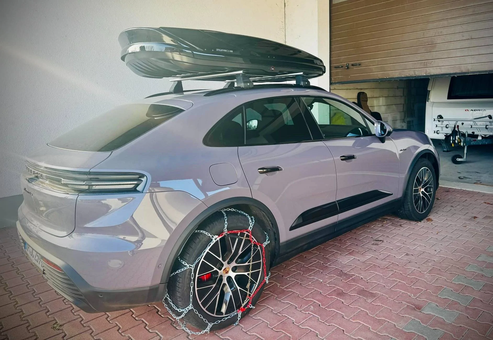 Electric Macan EV PROVENCE Macan EV Photos Thread Provence Macan EV 4S with roof box and tire chains