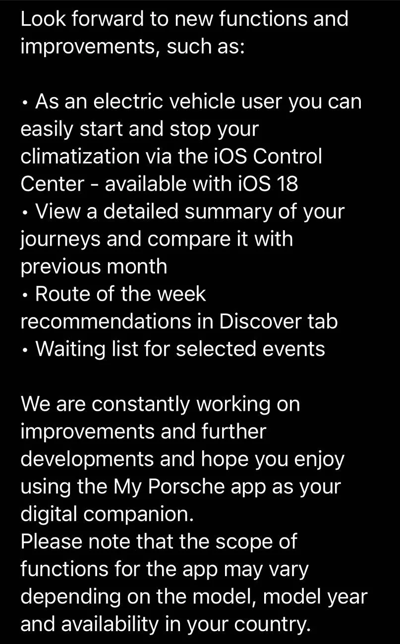 Electric Macan EV UPDATE: New My Porsche app version (14.0.2) now available. Fixes generic vehicle image problem IMG_1764