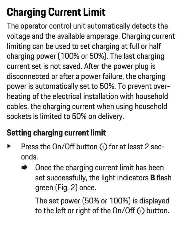 Electric Macan EV Porsche supplied charger at 50% vs 100% Charger_Manual