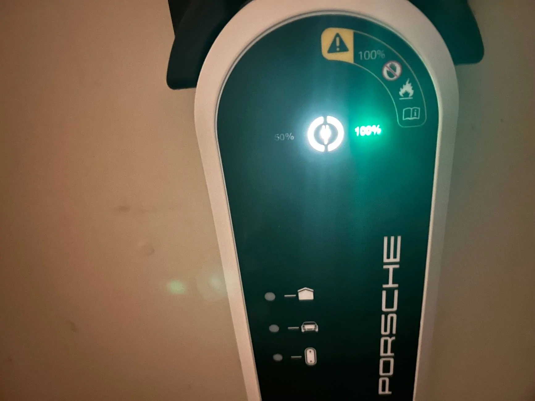 Electric Macan EV Porsche supplied charger at 50% vs 100% IMG_5917