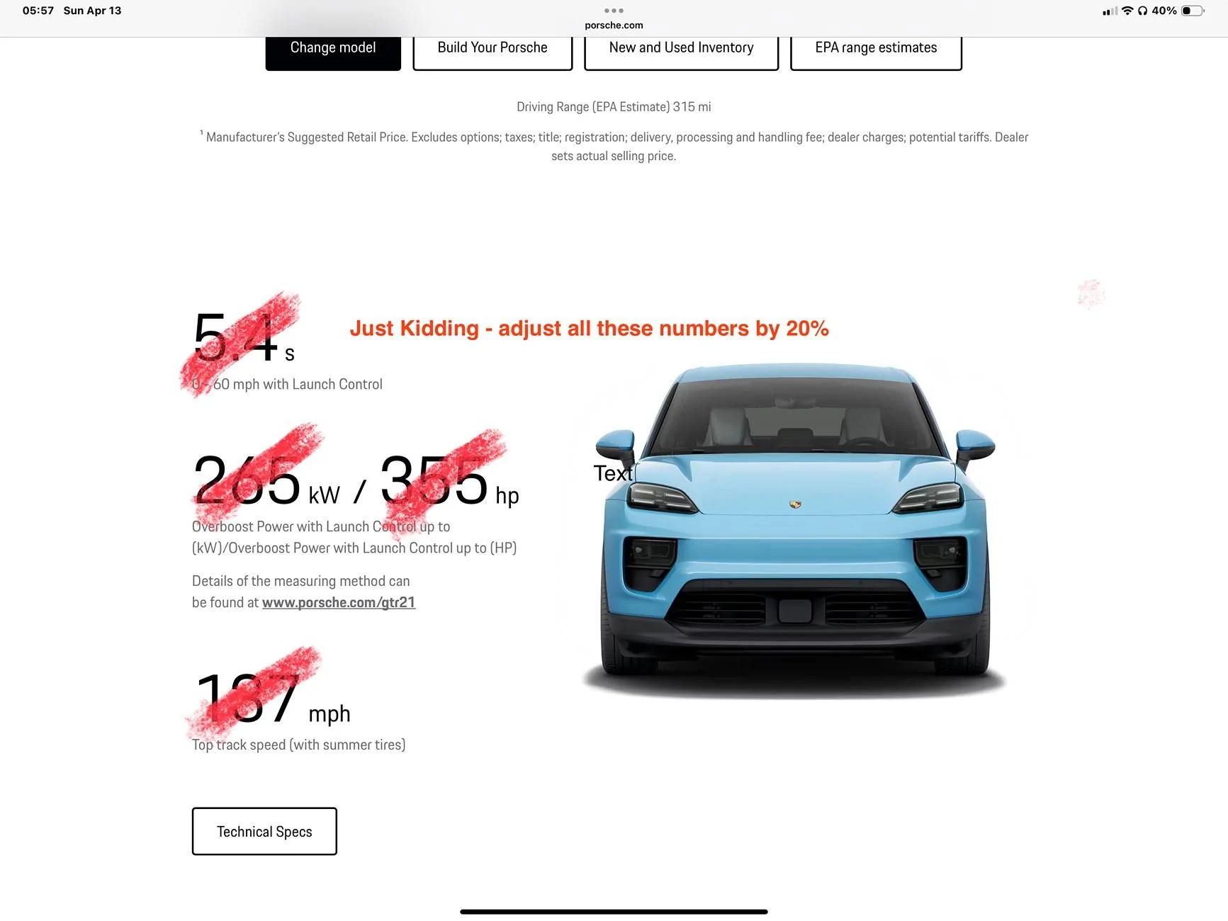 Electric Macan EV [Poll] - Porsche charging specification lie?  Macan is not allowing 11 kW max charge rate - capped at 40 amps? 9.6 kW max rate. IMG_2590