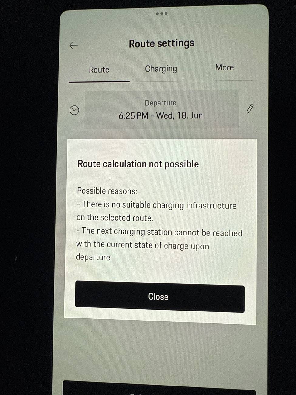 Electric Macan EV Route settings error image