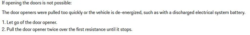 Electric Macan EV Since the doors are electronically locked/unlocked, in the event of a power failure, how do you manually open it? 1751479487695-g8