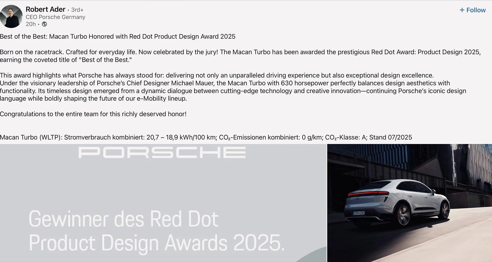 Electric Macan EV Macan Turbo Wins Award -- Red Dot Product Design Award 2025! IMG_3145