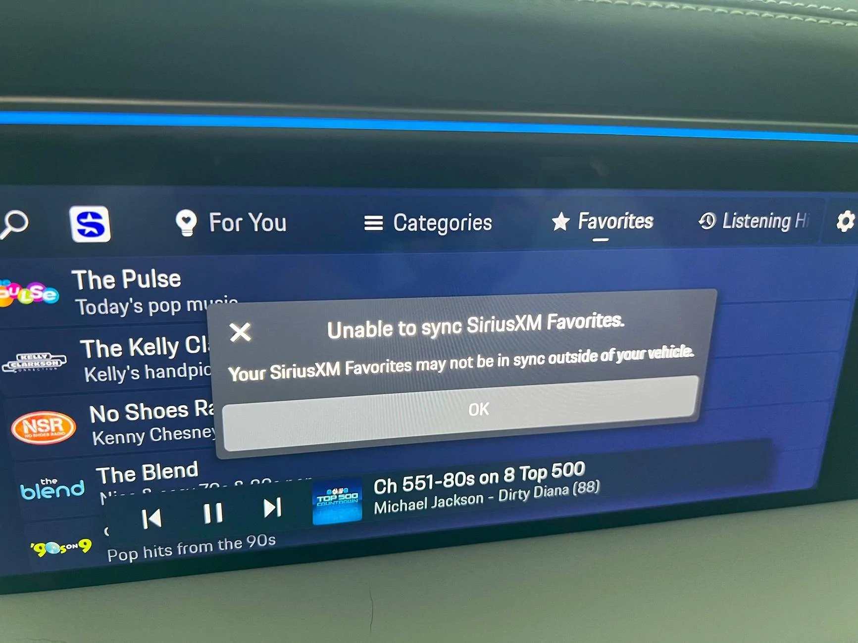 Electric Macan EV Unable to sync SiriusXM Favorites message XM Messag