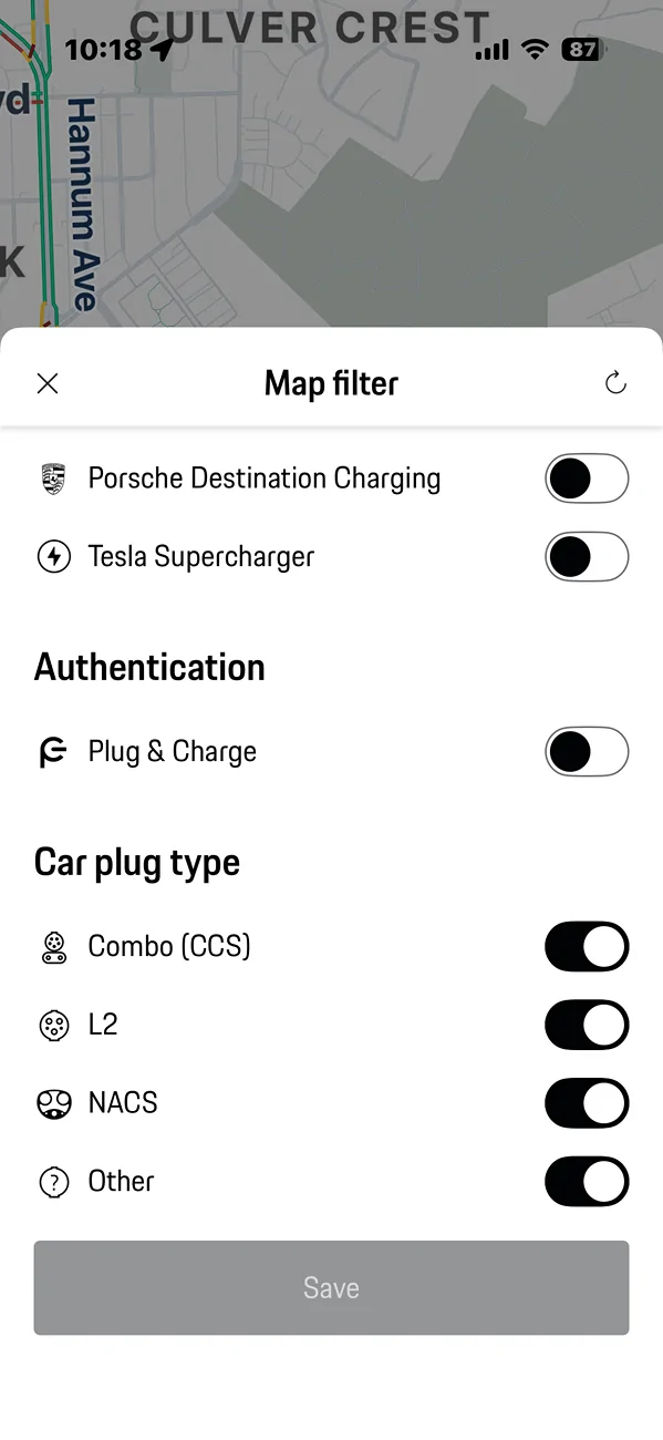 Electric Macan EV Tesla Supercharger (NACS) filter now on My Porsche App IMG_1343