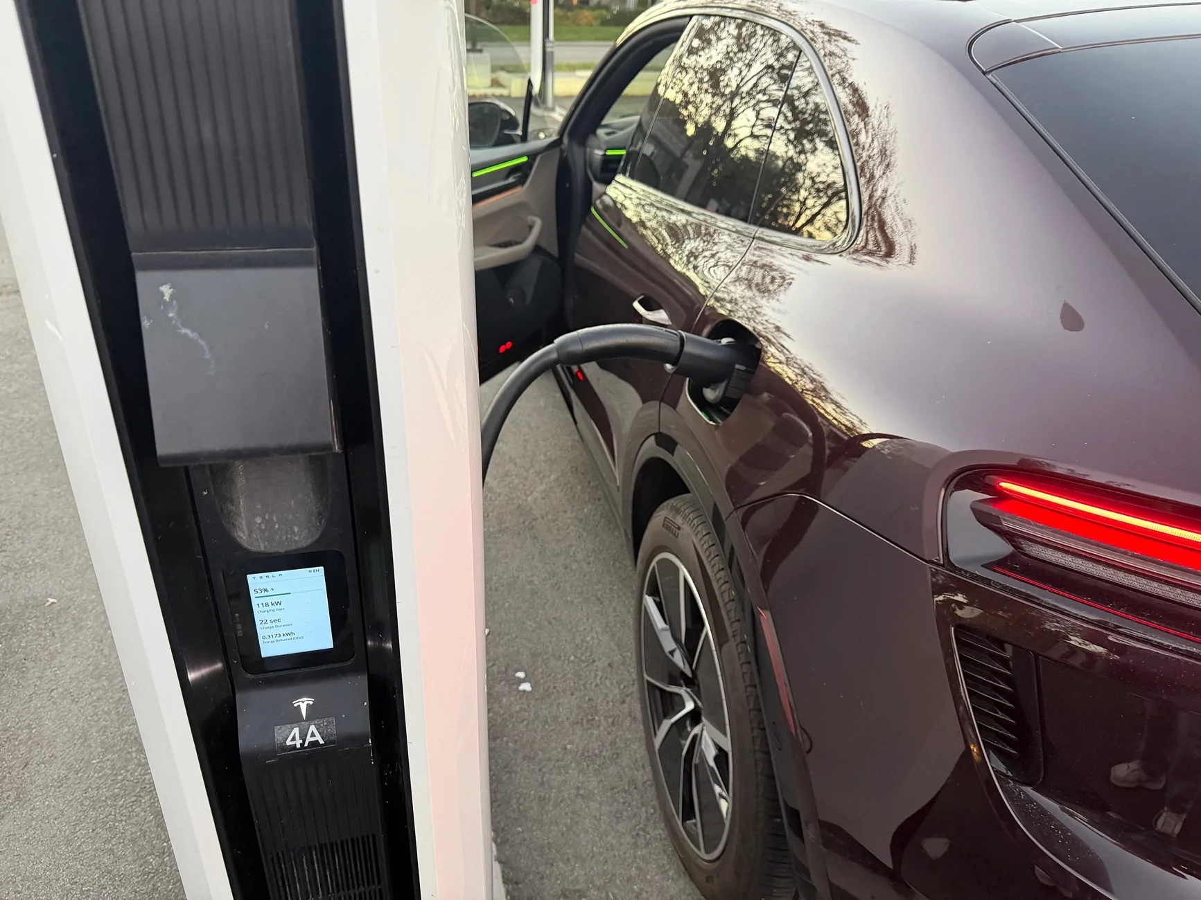 Electric Macan EV [North America] - Supercharging a 2024 Macan Turbo EV (with Lectron adapter at Tesla Supercharger( IMG_0079