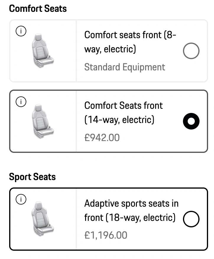 Electric Macan EV Comfort Vs Sports seats Screenshot 2026-02-08 at 18.19.04