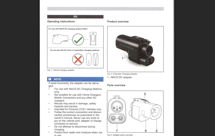 Porsche NACS DC Adapter Instructions (English) - PDF Attached