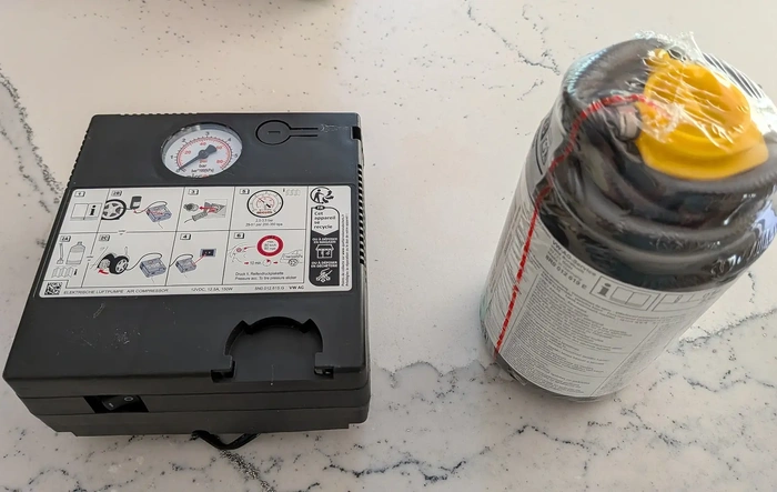 Tire Pressure and Puncture Repair using OEM Tire Repair and Sealing Kit